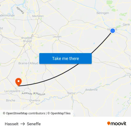 Hasselt to Seneffe map