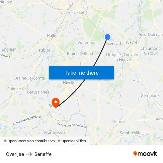 Overijse to Seneffe map