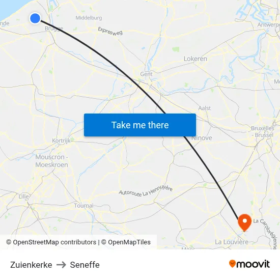 Zuienkerke to Seneffe map