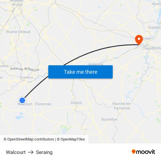 Walcourt to Seraing map