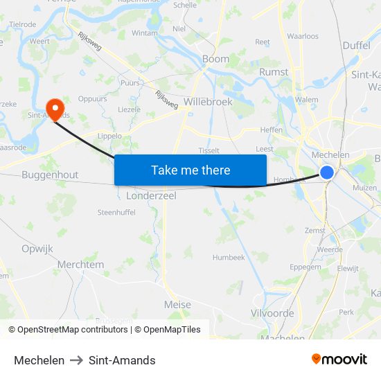 Mechelen to Sint-Amands map