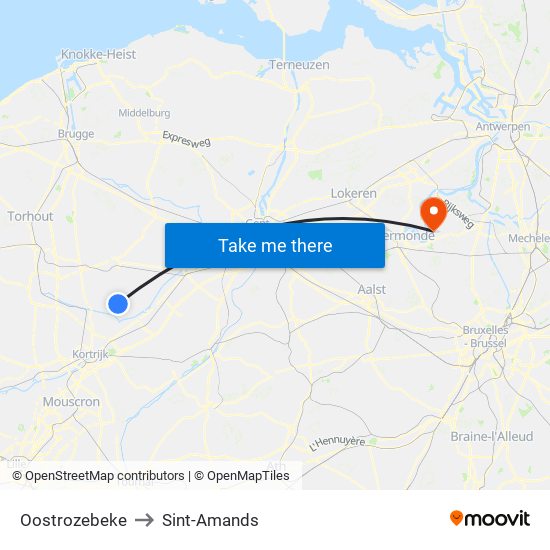 Oostrozebeke to Sint-Amands map