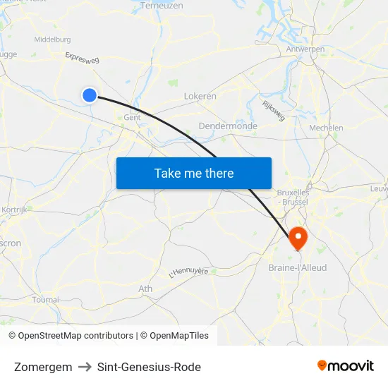 Zomergem to Sint-Genesius-Rode map