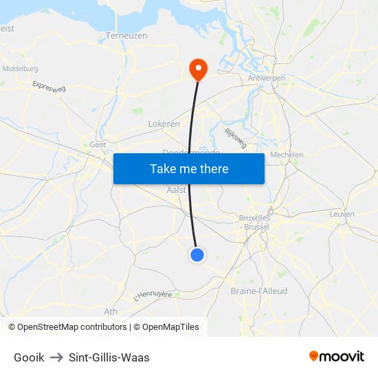Gooik to Sint-Gillis-Waas map