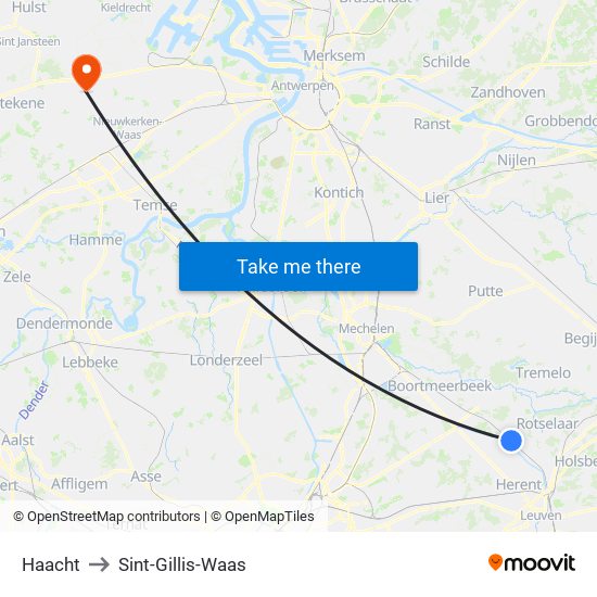 Haacht to Sint-Gillis-Waas map