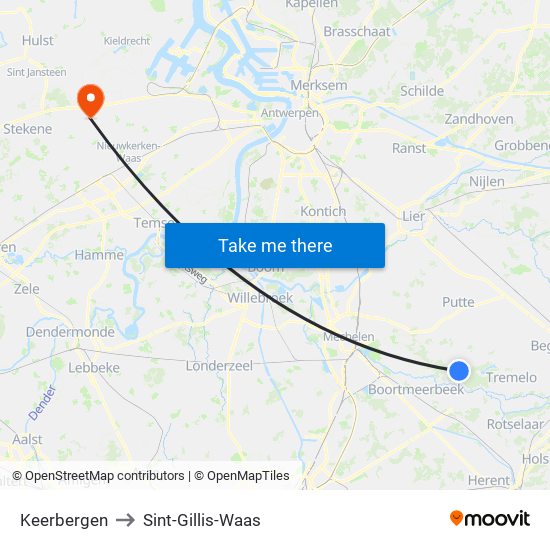Keerbergen to Sint-Gillis-Waas map
