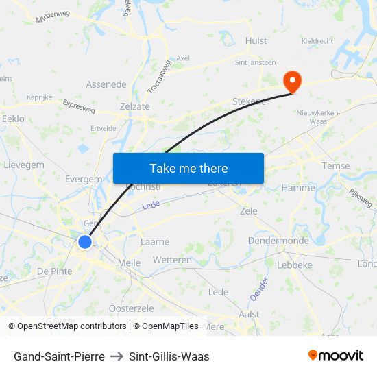 Gand-Saint-Pierre to Sint-Gillis-Waas map
