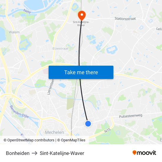 Bonheiden to Sint-Katelijne-Waver map