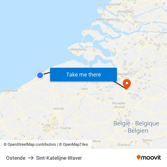 Ostende to Sint-Katelijne-Waver map