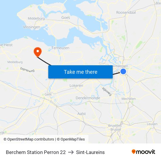 Berchem Station Perron 22 to Sint-Laureins map
