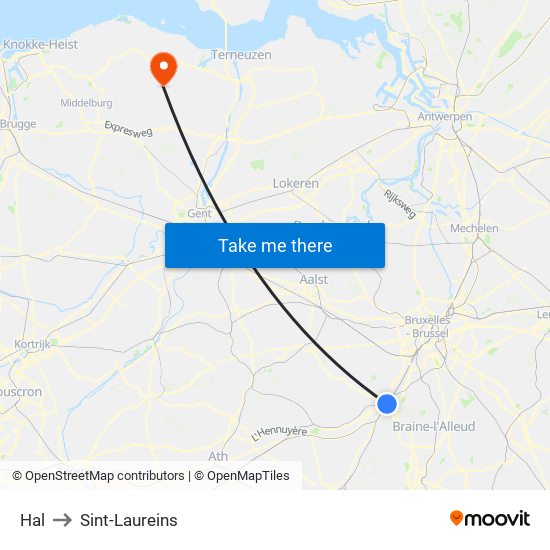 Hal to Sint-Laureins map