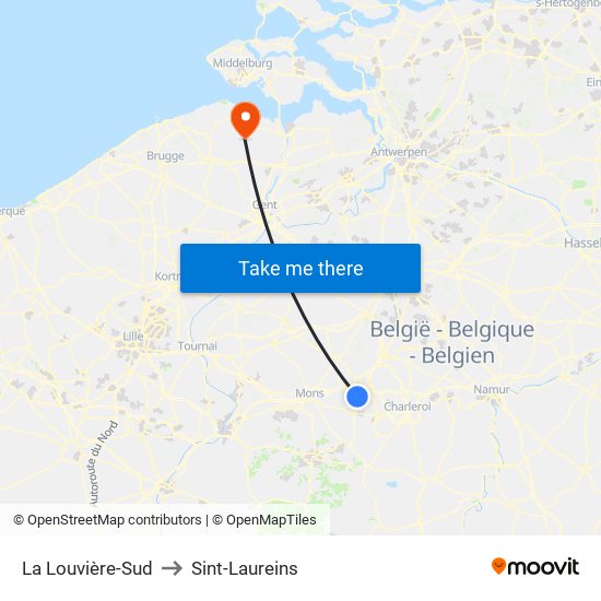 La Louvière-Sud to Sint-Laureins map