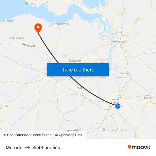 Merode to Sint-Laureins map