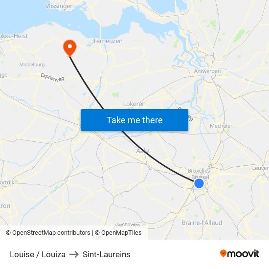 Louise / Louiza to Sint-Laureins map