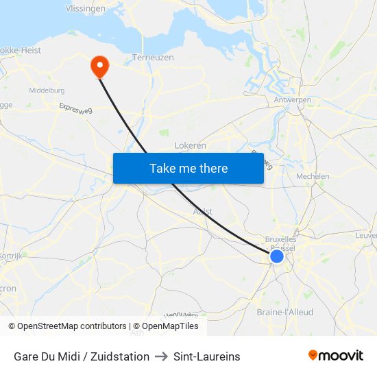 Gare Du Midi / Zuidstation to Sint-Laureins map