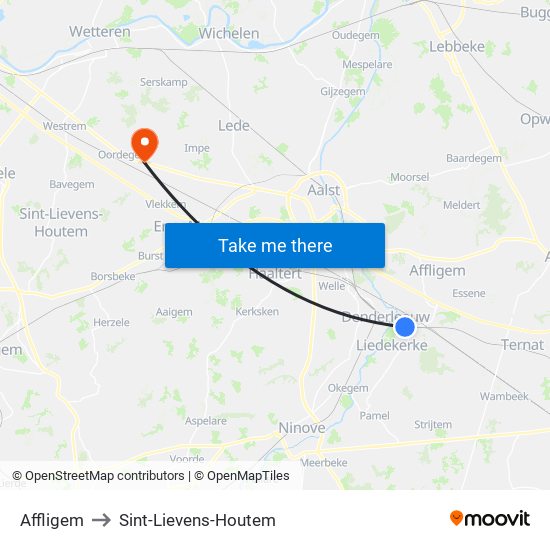 Affligem to Sint-Lievens-Houtem map