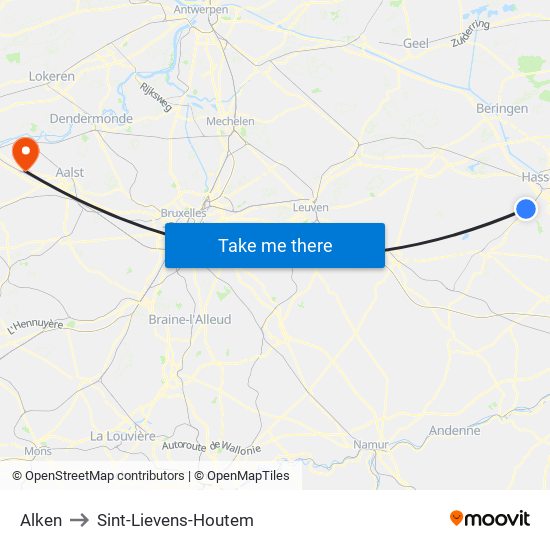 Alken to Sint-Lievens-Houtem map