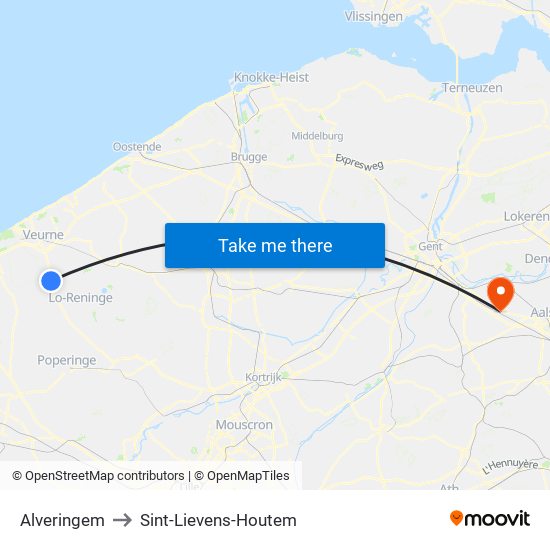 Alveringem to Sint-Lievens-Houtem map