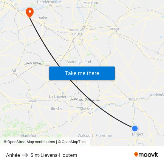 Anhée to Sint-Lievens-Houtem map