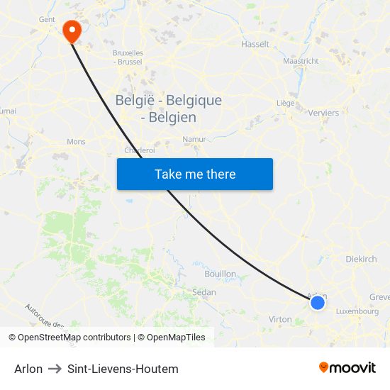 Arlon to Sint-Lievens-Houtem map