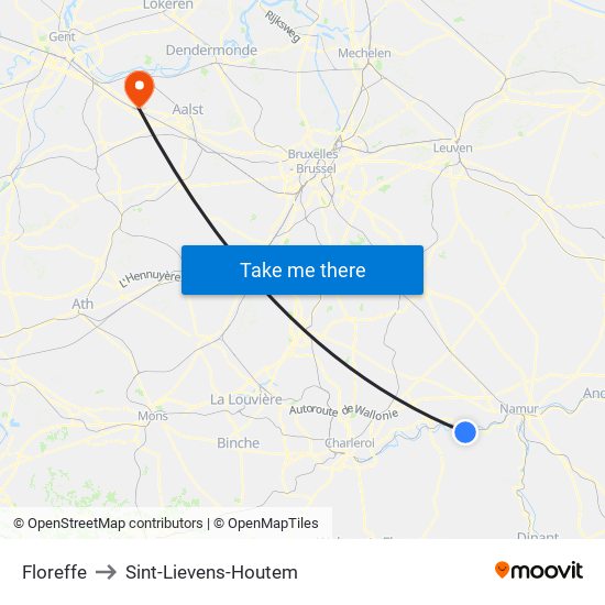 Floreffe to Sint-Lievens-Houtem map