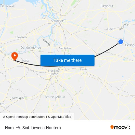 Ham to Sint-Lievens-Houtem map