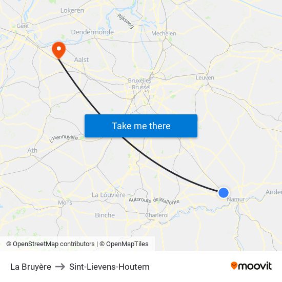 La Bruyère to Sint-Lievens-Houtem map