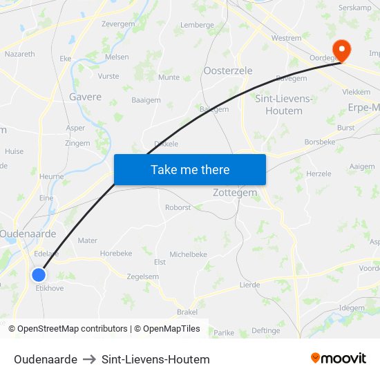 Oudenaarde to Sint-Lievens-Houtem map