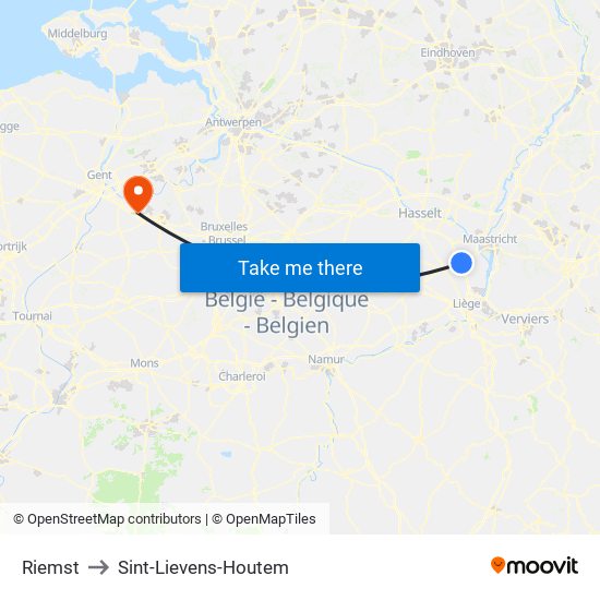 Riemst to Sint-Lievens-Houtem map