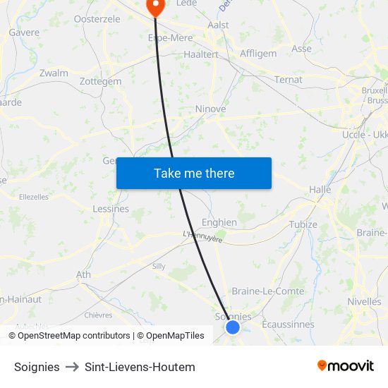 Soignies to Sint-Lievens-Houtem map