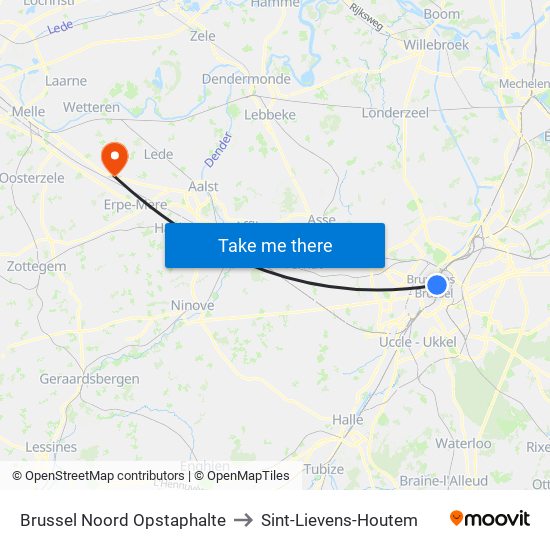 Brussel Noord Opstaphalte to Sint-Lievens-Houtem map