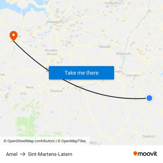 Amel to Sint-Martens-Latem map