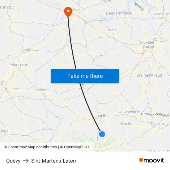 Quévy to Sint-Martens-Latem map