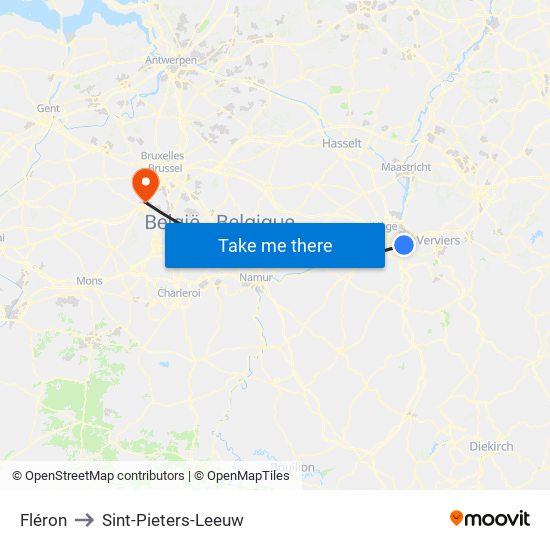 Fléron to Sint-Pieters-Leeuw map