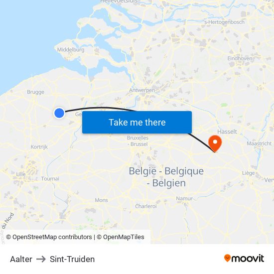 Aalter to Sint-Truiden map