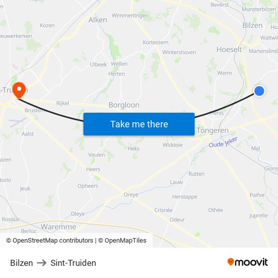 Bilzen to Sint-Truiden map