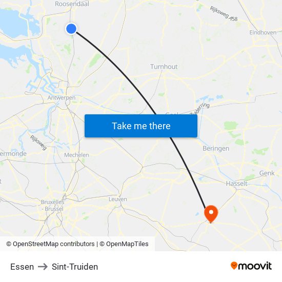 Essen to Sint-Truiden map