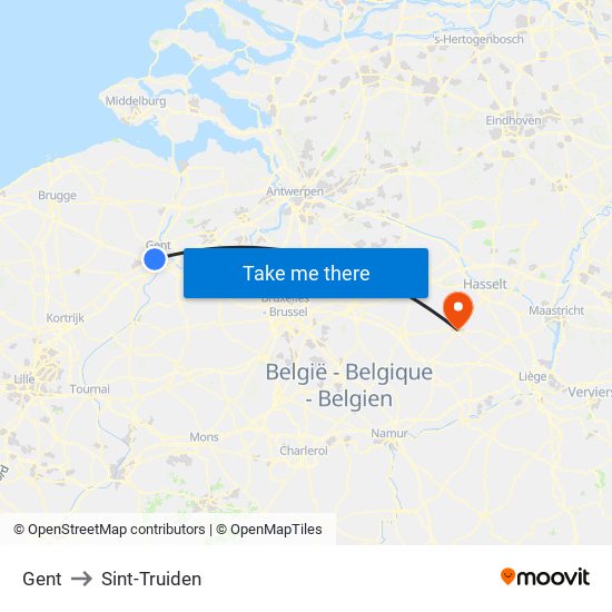 Gent to Sint-Truiden map