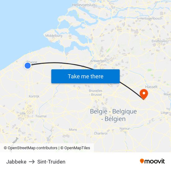 Jabbeke to Sint-Truiden map