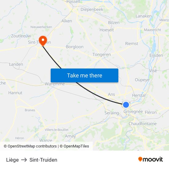 Liège to Sint-Truiden map