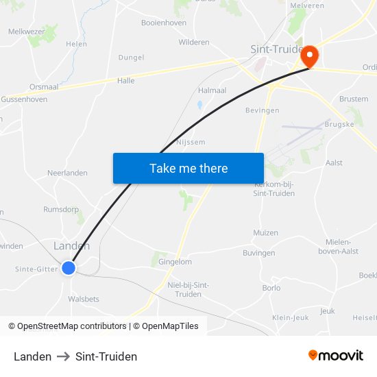 Landen to Sint-Truiden map