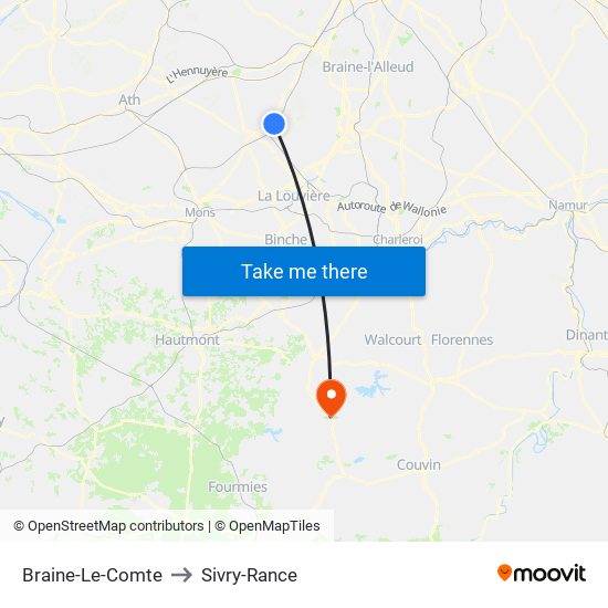 Braine-Le-Comte to Sivry-Rance map