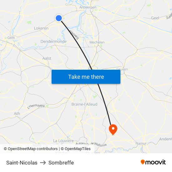 Saint-Nicolas to Sombreffe map
