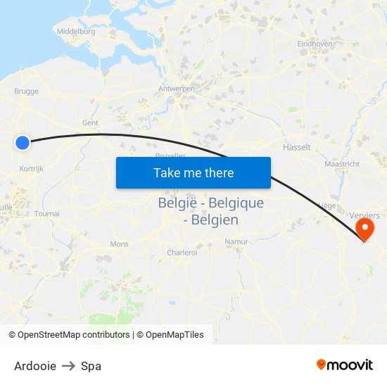 Ardooie to Spa map