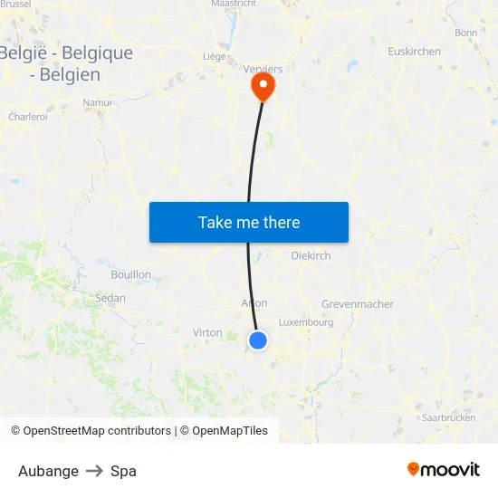 Aubange to Spa map