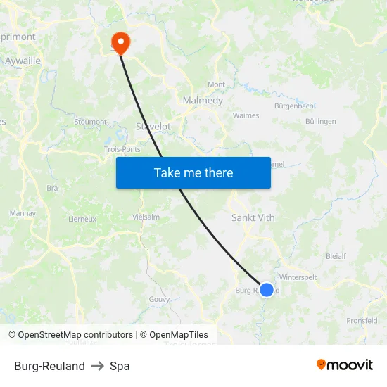 Burg-Reuland to Spa map