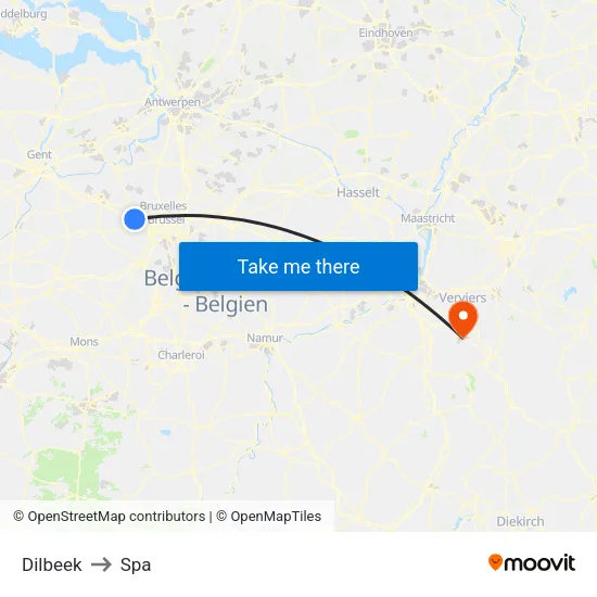 Dilbeek to Spa map
