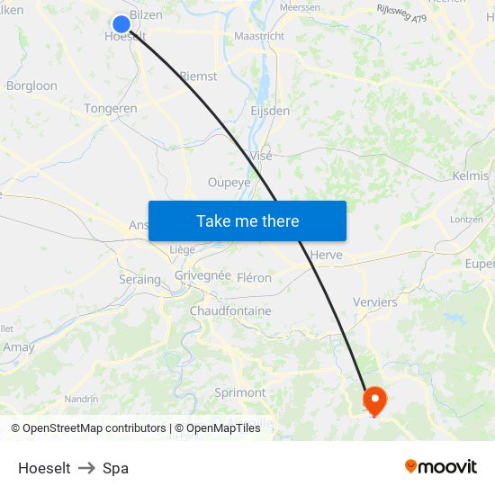 Hoeselt to Spa map