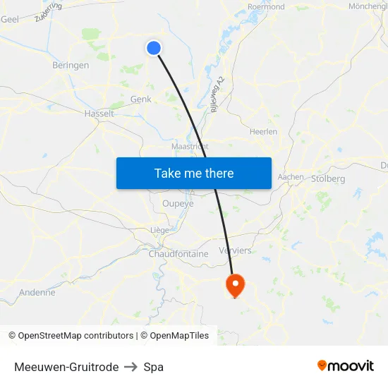 Meeuwen-Gruitrode to Spa map