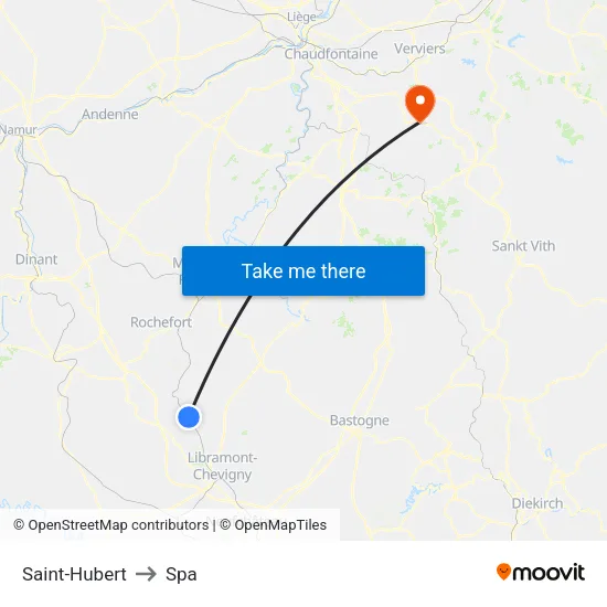 Saint-Hubert to Spa map